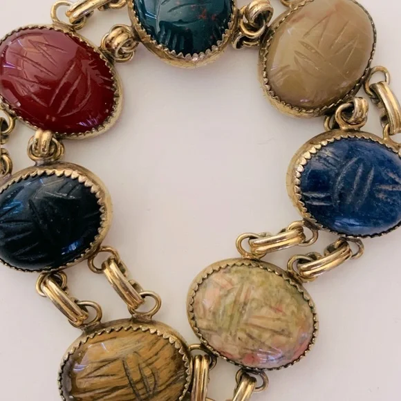 Hong Kong Scarab Semi Precious Stones Vintage Bracelet - Picture 7 of 7